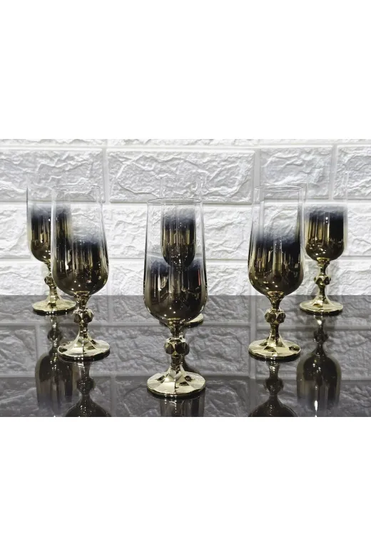 atabey home TİTANYUMBARDAKSERİSİ Bohemia Kristal Titanyum Gold 6'li Flüt Su Bardak Sterna 180 Ml & Kahve Yani Su Bardaği