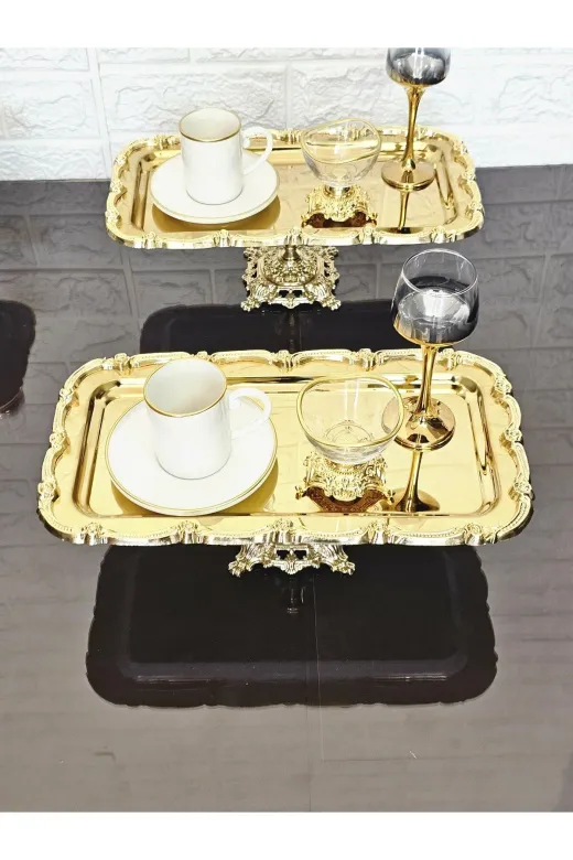 atabey home TYC2931DE6E1AC53F1 1 Adet Baton Gold Sunum Tepsisi Gold Gül Çerçeveli & Kahve & Pasta/börek Servis 32Cm