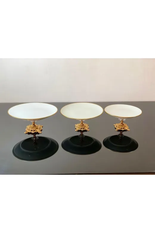 atabey home Yuvarlakset001 Porselen Döküm Ayaklı Yuvarlak Sunumluk 3 Parça Set Sade