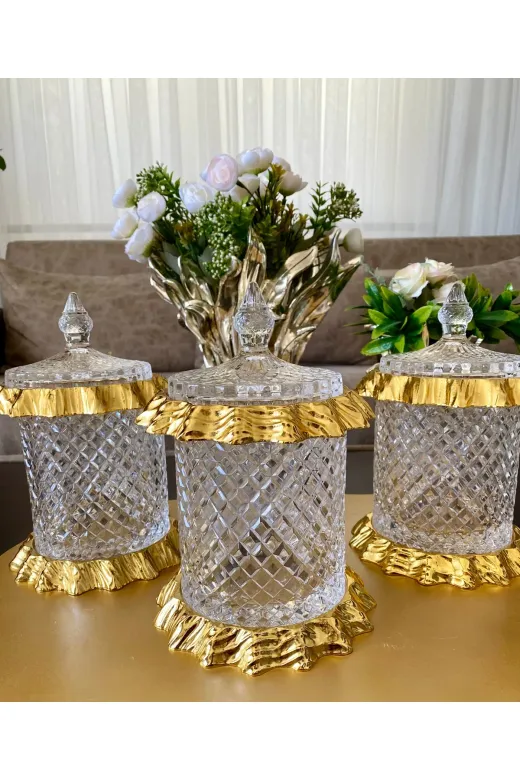 atabeykavanoz 3'lü Kavanoz & Baharat Takimi Kristalize Gold Döküm Set