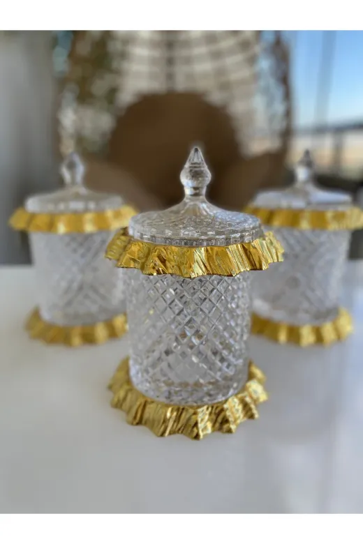 atabeykavanoz 3'lü Kavanoz & Baharat Takimi Kristalize Gold Döküm Set