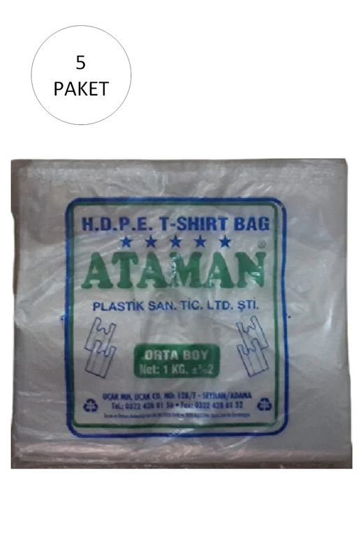 Ataman RT-RYL-HMR11017 Kalın Şeffaf Atlet Poşet Orta Boy 27X47 Cm 1 Kg (5 Paket-Takriben 725 Adet)