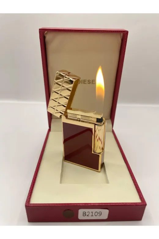 Atheris Gift VN.0121144 Gazli Menteşeli Bordo Renkli Altin Sarisi İşlemeli Çakmak