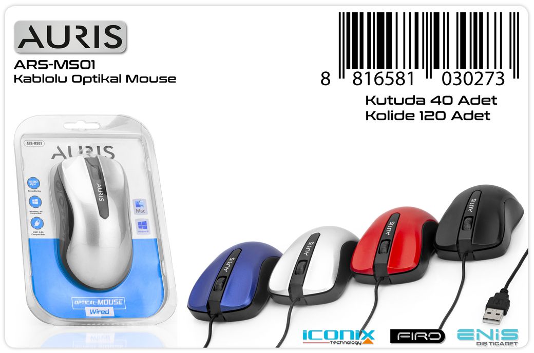 Auris 2.4 Ghz Wireless Kablosuz 1600 Dpi Mouse Ofis Mouse Ars-Mw01