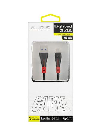 Auris Ars-Cb26 3.4A Type-C 1.2M Işıklı Usb Şarj Data Kablosu