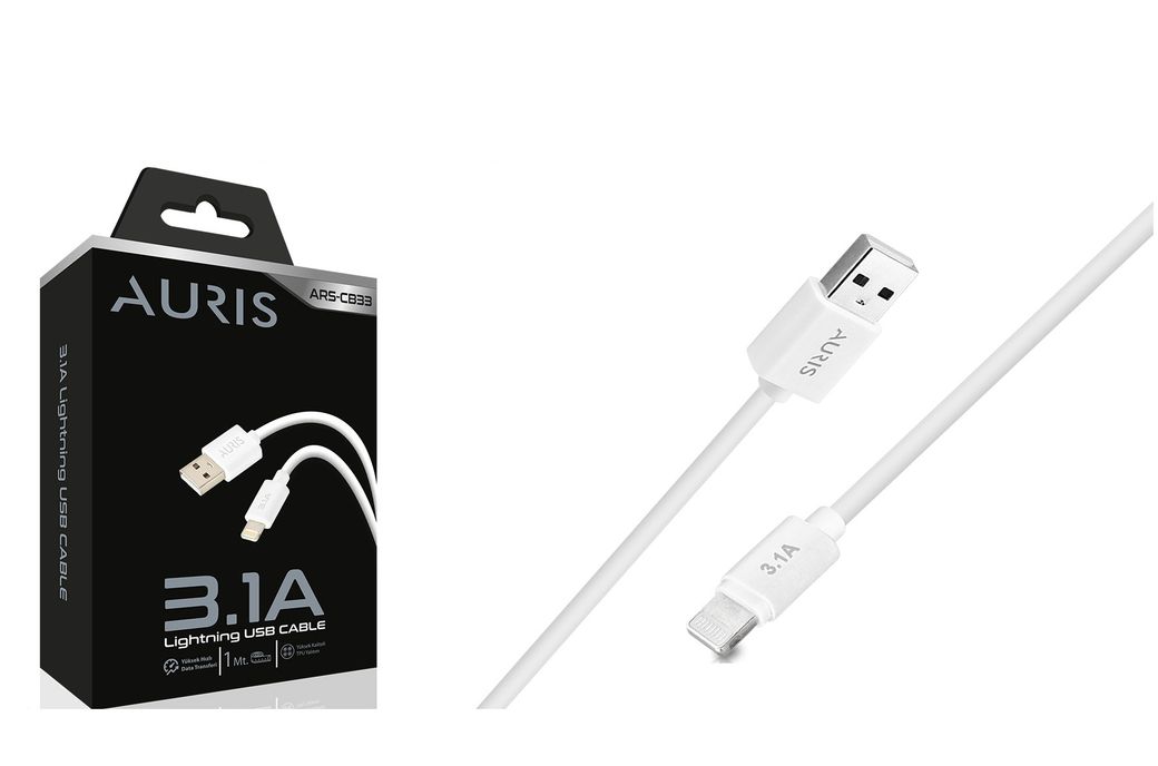 Auris Ars-Cb33 1.2A Iphone Uyumlu Lightning 1 Metre Usb Şarj Kablosu