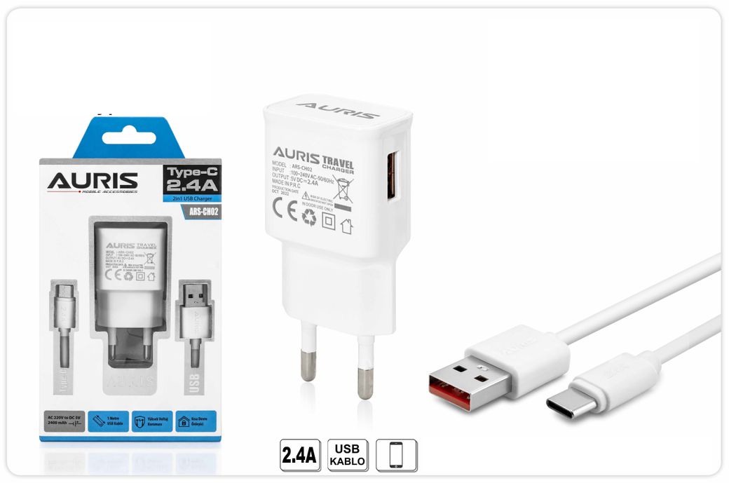 Auris Ars-Ch02 2.2A Type-C Hızlı Şarj Seyahat Şarj Cihazı