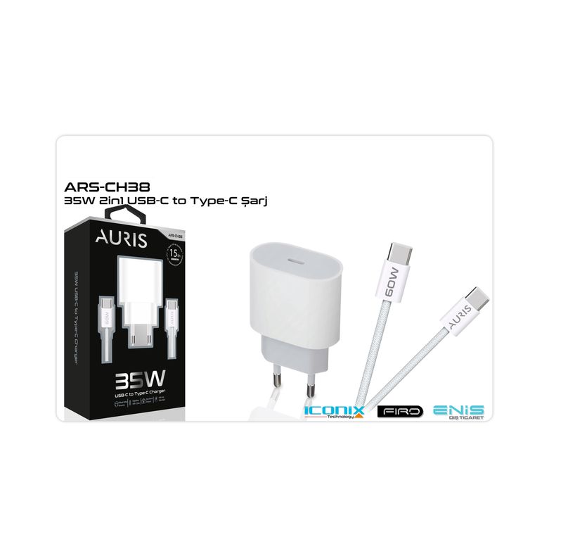 Auris Ars-Ch38 35W Type-C To Type-C Iphone 15 Ve Üzeri Uyumlu Şarj Aleti Seti