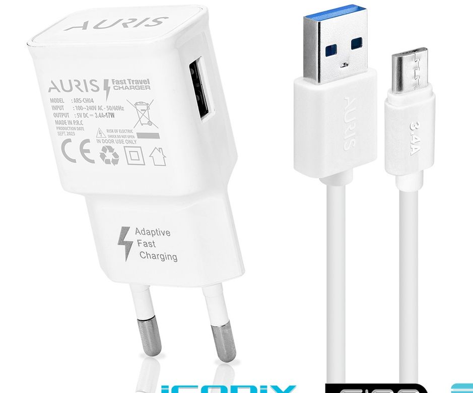 Auris Ars-Cho4 3.4A 2'si 1 Arada Mikro Usb Hızlı Şarj Cihazı