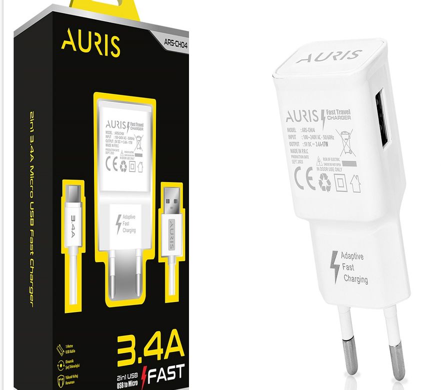 Auris Ars-Cho4 3.4A 2'si 1 Arada Mikro Usb Hızlı Şarj Cihazı