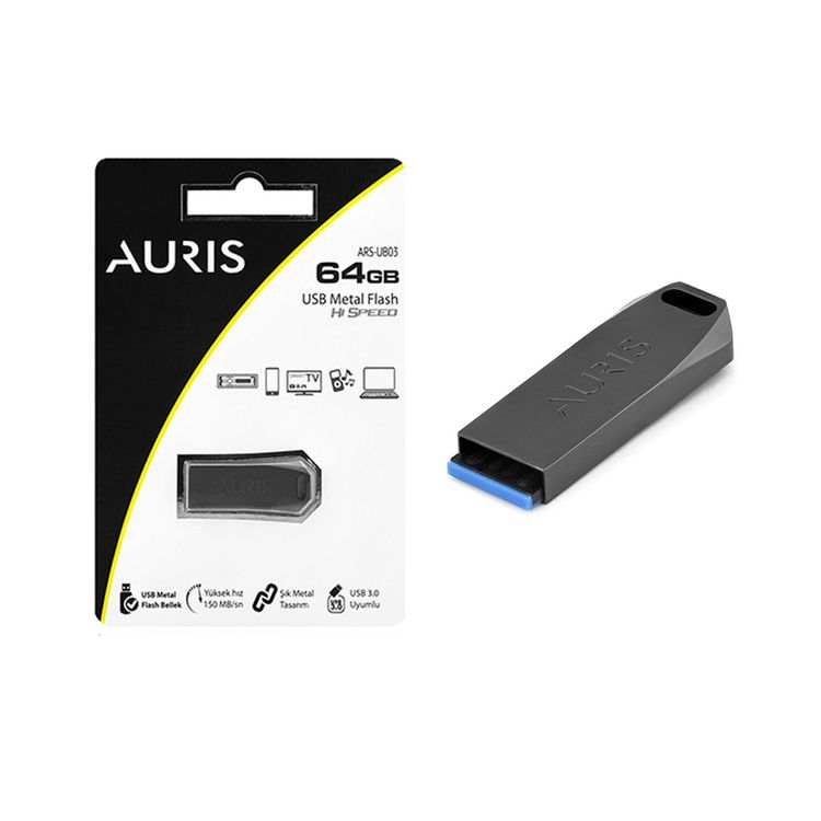 Auris Aum64 Usb 3,0 Metal Flash Bellek 64Gb Siyah