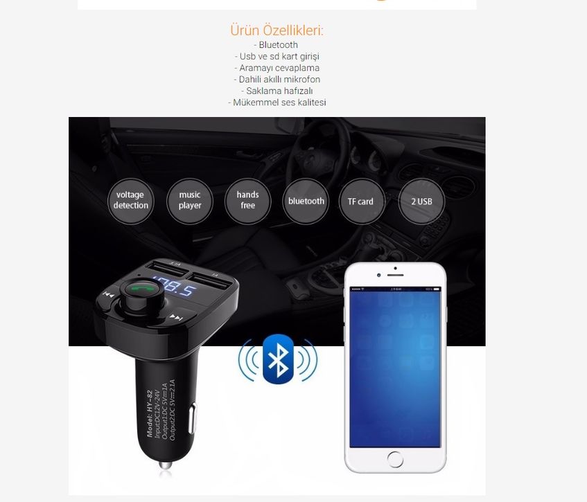 Auris Carx8  Bluetooth Çift Usbli Araç Kiti Fm Transmitter
