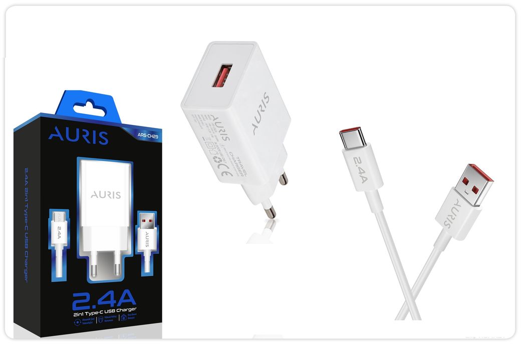 Auris Type-C Kablo Ve Adaptör  Uyumlu Şarj Aleti Şarj Seti 2.2A Ars-Ch29