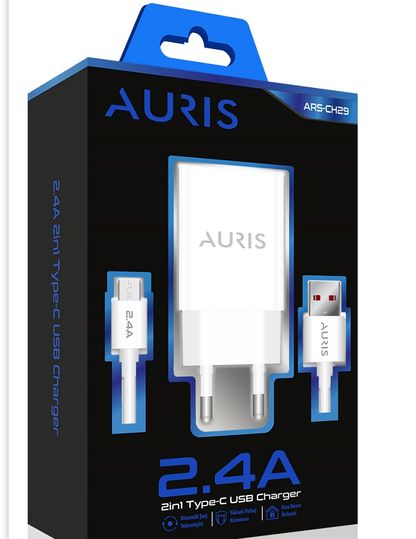Auris Type-C Kablo Ve Adaptör  Uyumlu Şarj Aleti Şarj Seti 2.2A Ars-Ch29