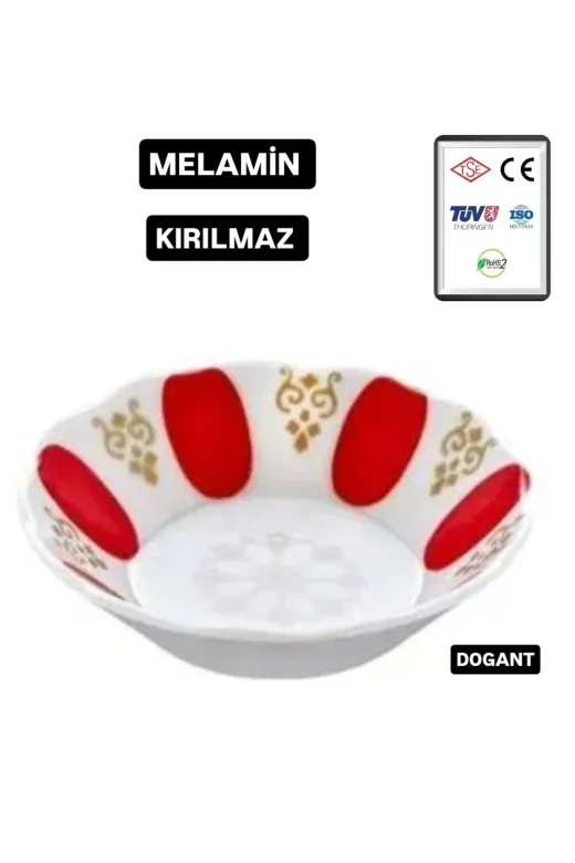 Avangart Mutfak AV000881 12 Adet - Kırılmaz Melamin Kahveci Çay Tabağı 10 Cm Kırmızı, Beyaz Yaldızlı