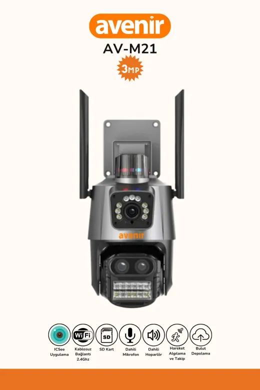 Avenir TYC7O00FEN170741752959211 Av-M21 3 Lensli 10X Zoom 3+3+3 Mp Ptz Kablosuz Kamera, Sesli, Gece Renkli, 360°