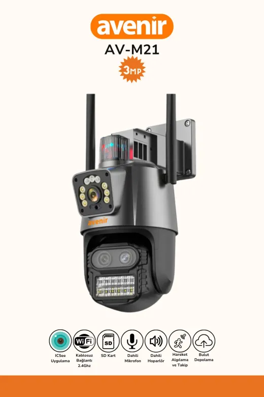 Avenir TYC7O00FEN170741752959211 Av-M21 3 Lensli 10X Zoom 3+3+3 Mp Ptz Kablosuz Kamera, Sesli, Gece Renkli, 360°
