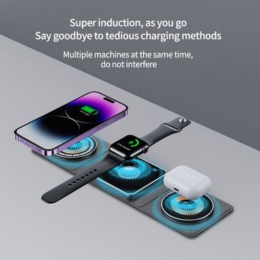 AW14 Acl 3In1 15W Çoklu Kablosuz Magsafe Kulaklık Saat Telefon Şarj Standı Apple Watch Iphone Samsung Uyumlu