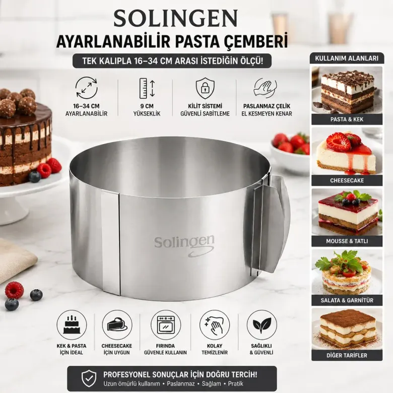 Ayarlanabilir Metal Kek Kalıp 16-34CM