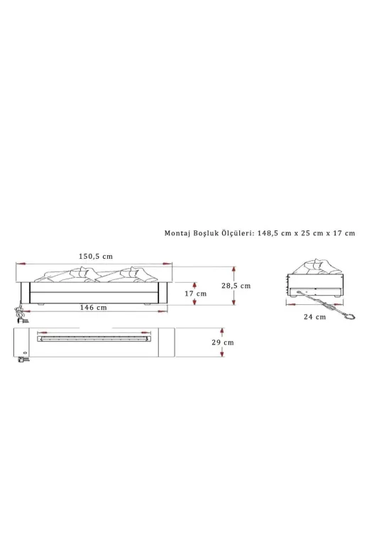 Ayflame WE338003 150 Cm Üç Boyutlu Elektrikli Şömine, Odun Çıtırtı Sesi, Su Buharlı