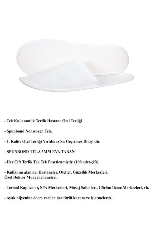 Ayliz Plast & Ambalaj OtelBukleti-2284 100 Adet Tek Kullanımlık Otel Terliği Çiftli Beyaz Çift Ambalajlı