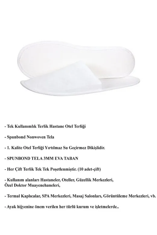 Ayliz Plast & Ambalaj OtelBukleti-3377 10 Adet Tek Kullanımlık Otel Terliği Çiftli Beyaz Çift