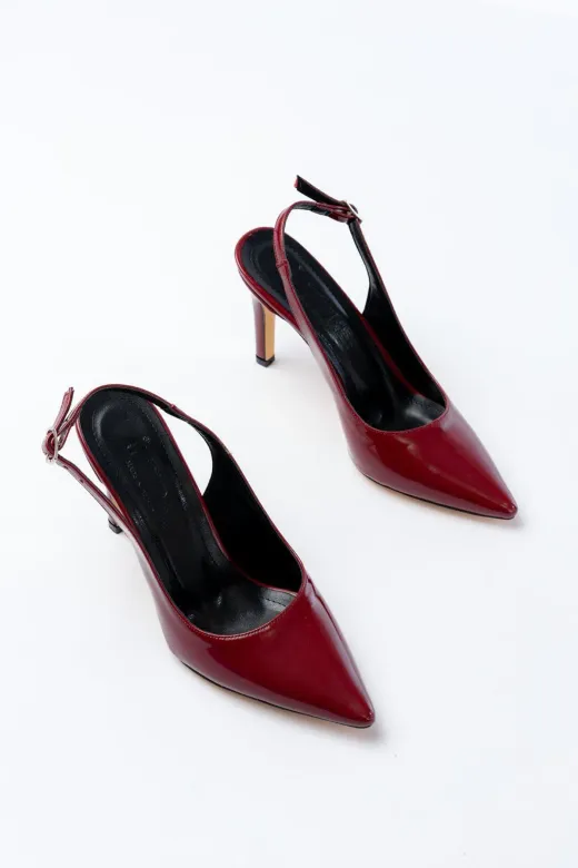 Aymood 140487AYM St-1153 Bordo Rugan Günlük Arkası Açık 9 Cm Topuklu Kadın Ayakkabı