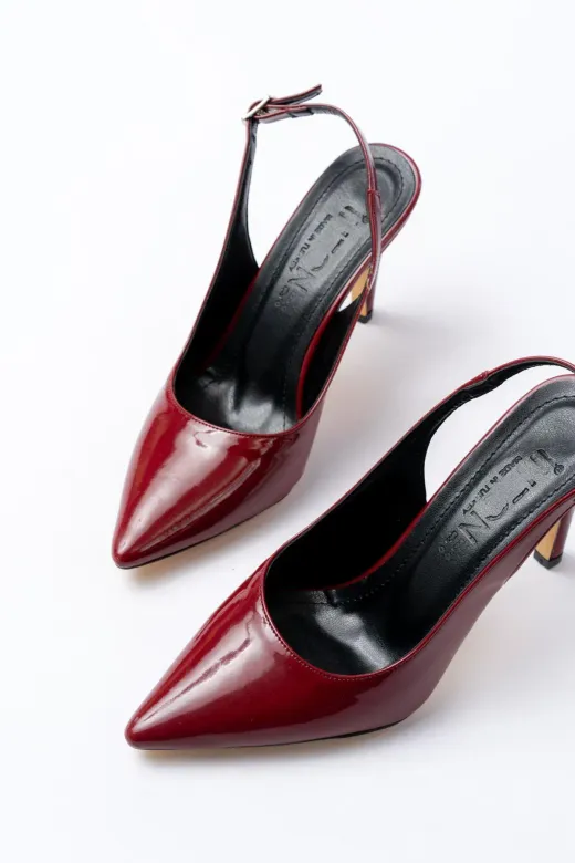 Aymood 140487AYM St-1153 Bordo Rugan Günlük Arkası Açık 9 Cm Topuklu Kadın Ayakkabı