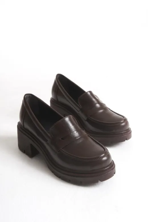 Aymood 151171aym K-706 Kahve Kırışık Rugan Yüksek Tabanlı Loafer Ayakkabı