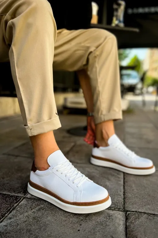 Aymood 158191AYM Mn979 - Santoni Gbt Spor Erkek Ayakkabı Beyaz/taba