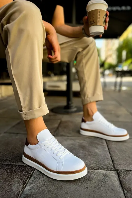 Aymood 158191AYM Mn979 - Santoni Gbt Spor Erkek Ayakkabı Beyaz/taba