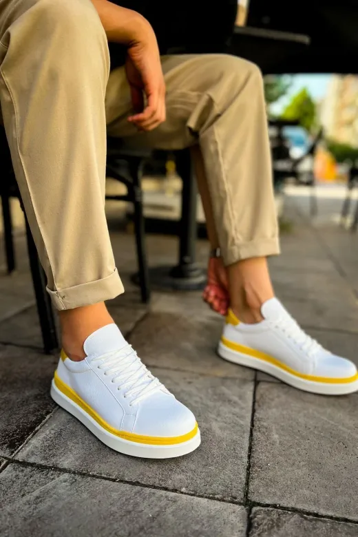 Aymood 158191AYM Mn979 - Santoni Gbt Spor Erkek Ayakkabı Beyaz/sari