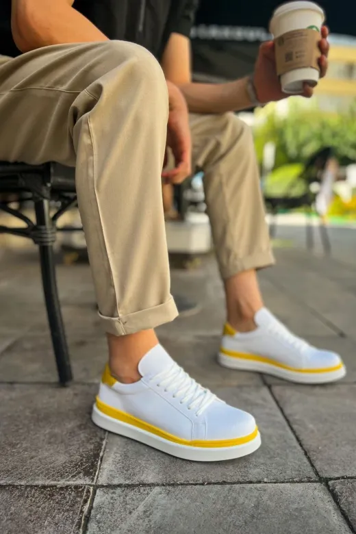 Aymood 158191AYM Mn979 - Santoni Gbt Spor Erkek Ayakkabı Beyaz/sari