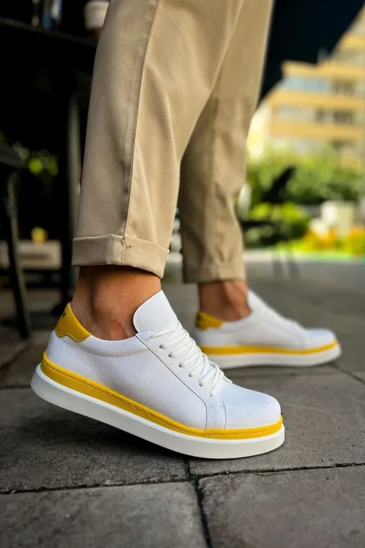 Aymood 158191AYM Mn979 - Santoni Gbt Spor Erkek Ayakkabı Beyaz/sari