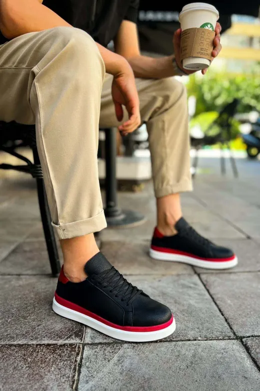 Aymood 158191AYM Mn979 - Santoni Gbt Spor Erkek Ayakkabı Siyah/kirmizi