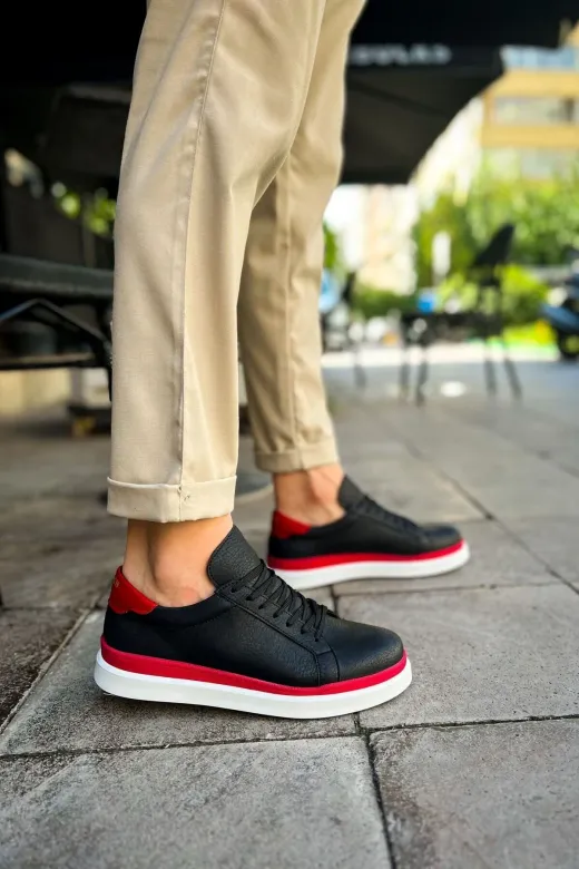 Aymood 158191AYM Mn979 - Santoni Gbt Spor Erkek Ayakkabı Siyah/kirmizi