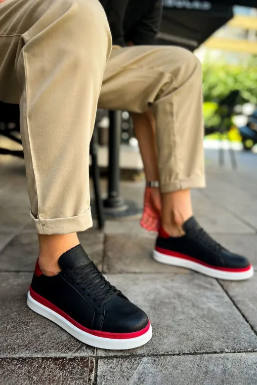 Aymood 158191AYM Mn979 - Santoni Gbt Spor Erkek Ayakkabı Siyah/kirmizi