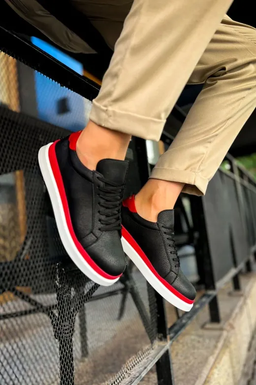 Aymood 158191AYM Mn979 - Santoni Gbt Spor Erkek Ayakkabı Siyah/kirmizi