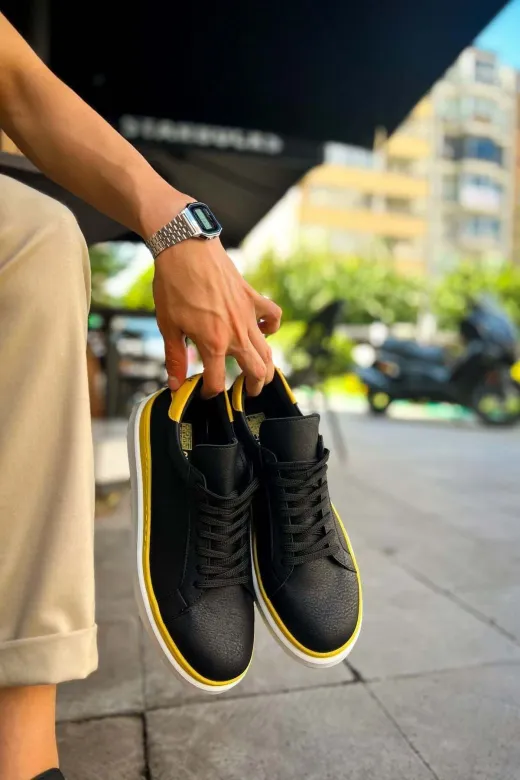 Aymood 158191AYM Mn979 - Santoni Gbt Spor Erkek Ayakkabı Siyah/sari