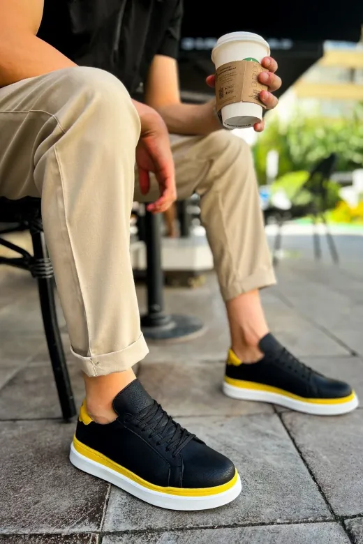 Aymood 158191AYM Mn979 - Santoni Gbt Spor Erkek Ayakkabı Siyah/sari