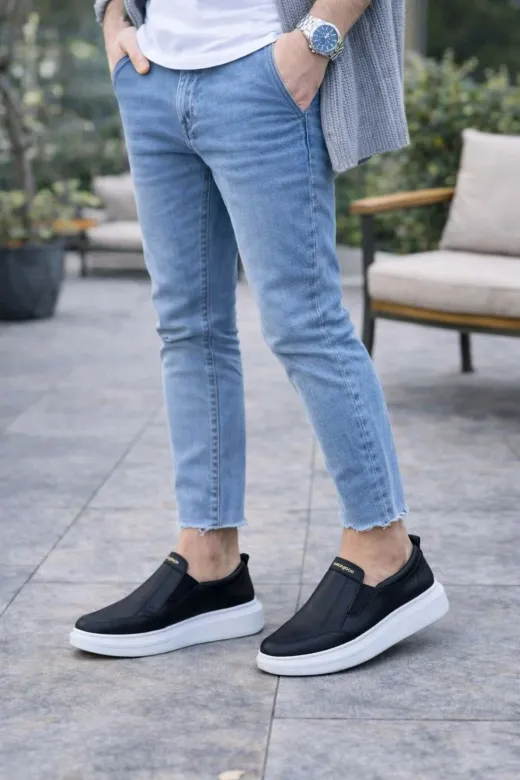 Aymood 159579AYM Jy049 Ease Bağcıksız Erkek Günlük Cilt Spor Sneaker Ayakkabı Cbt - Siyah