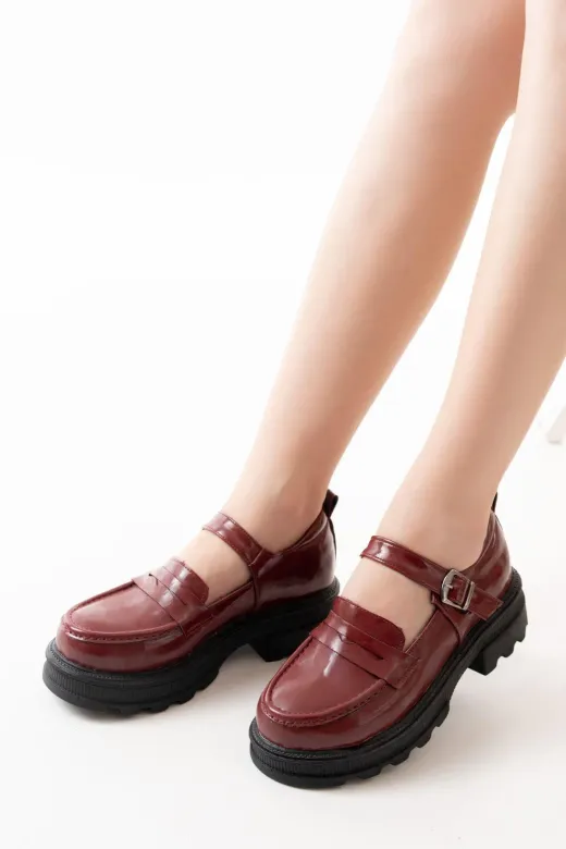 Aymood 745-771AYM 745-771 Bordo Rugan Kadın Günlük Yüksek Tabanlı Loafer Ayakkabı