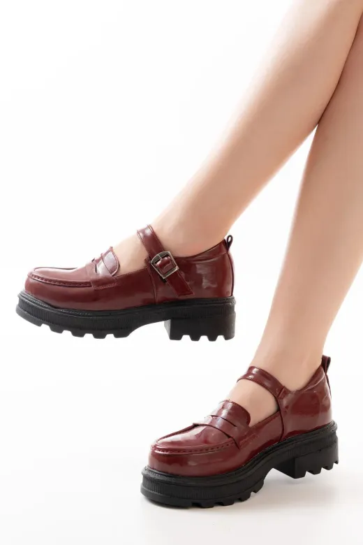 Aymood 745-771AYM 745-771 Bordo Rugan Kadın Günlük Yüksek Tabanlı Loafer Ayakkabı