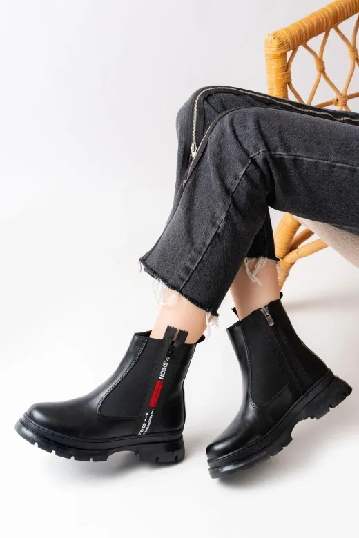 Aymood ASM-086aym Asm-086 Siyah Fashion Aksesuarlı Fermuarlı Günlük Kadın Bot