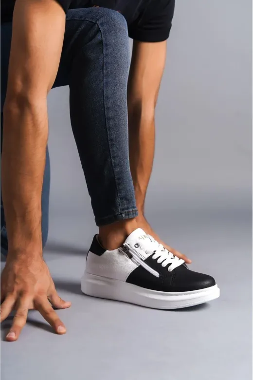 Aymood AYMSLW155 Slw155 Impact Bağcıklı Ve Fermuarlı Cilt Erkek Günlük Sneaker Ayakkabı Bt Beyaz/siyah
