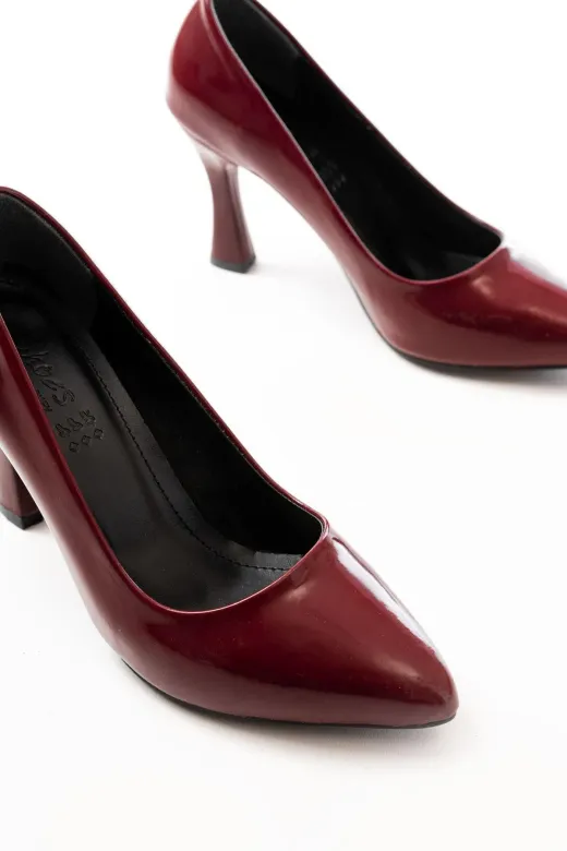 Aymood ST-001aymm St-001 Bordo Rugan Günlük 9 Cm Topuklu Stiletto Ayakkabı