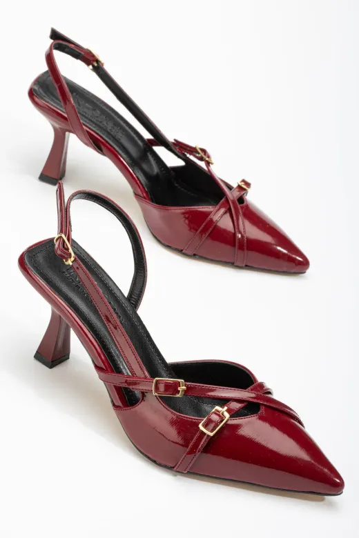 Aymood ST-005AYM St-005 Bordo Rugan Günlük 7 Cm Topuklu  Ayakkabı