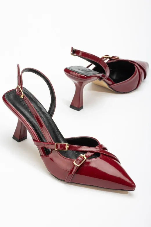 Aymood ST-005AYM St-005 Bordo Rugan Günlük 7 Cm Topuklu  Ayakkabı