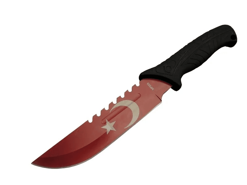 Ayyıldız Mf033 Rd Kırmızı Av Bıçağı 31cm - Testere Detaylı Bıçak, Oluklu, Kılıflı, Plastik Sap