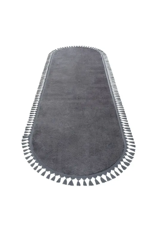 Azelya Home TYCT7AEFPN168698557433176 Oval Puffy Peluş Ponpon Saçaklı Kesme Rulo Halı/yolluk Antrasit Azl